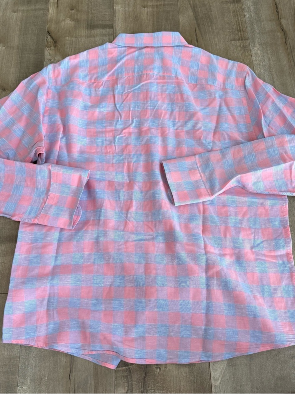 UNTUCKit Long Sleeve Button Up Shirt Linen Blend Check Medium Pink Red Blue Pock - Picture 4 of 7